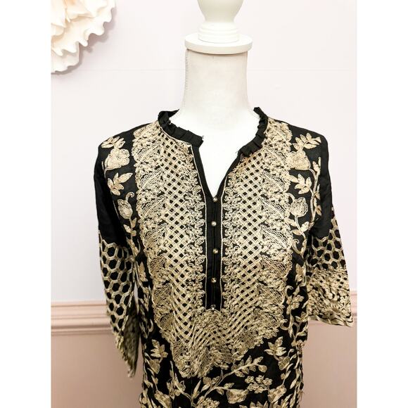 Agha Noor 3/4 sleeve Embroidered Tunic Kurta Top Size Small - Picture 2 of 6